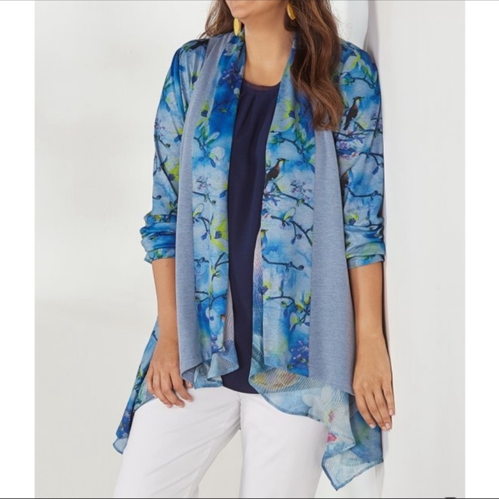 Soft Surroundings Tea Garden Topper Open Front Waterfall Cardigan Small Petite